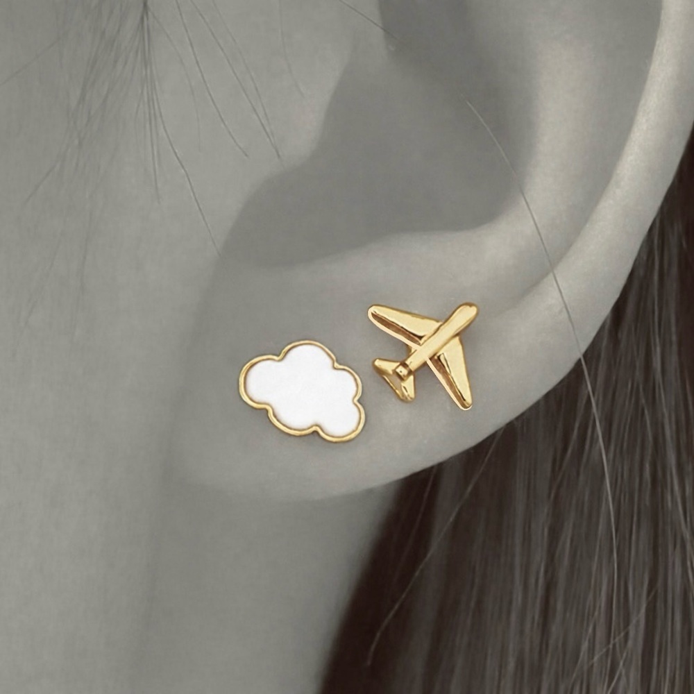 “Fly the Friendly Skies” Airplane Plane & Cumulus Cloud Sky Weather Travel Studs - Picture 3 of 12